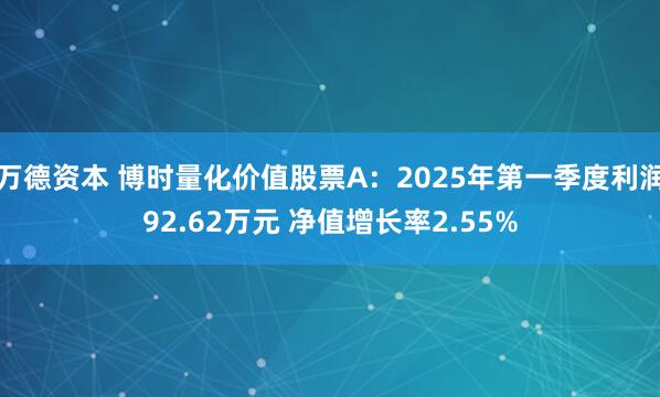 万德资本 博时量化价值股票A：2025年第一季度利润92.62万元 净值增长率2.55%